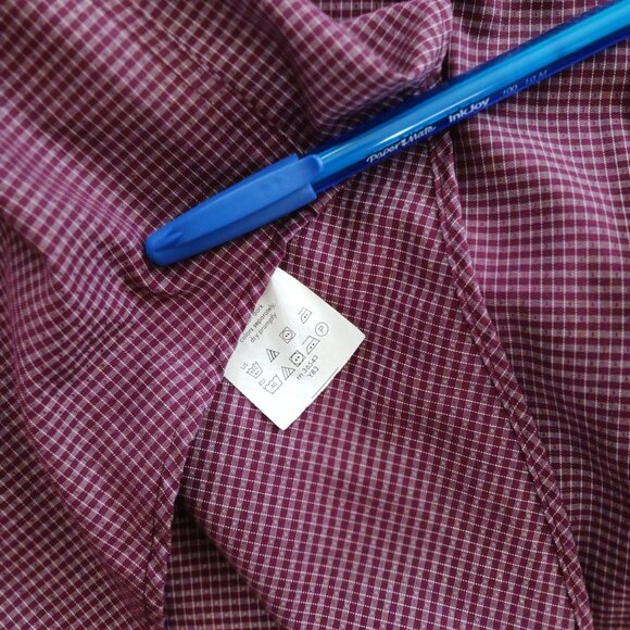 Calvin Klein Men's Dress Shirt Size 2X Red with White Plaid Long Sleeve Slim Fit - Picture 6 of 8